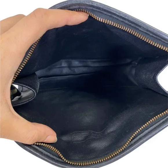 Authentic MCM Clutch Bag Black PVC Used Handbag Vintage On Sale - Picture 9 of 11